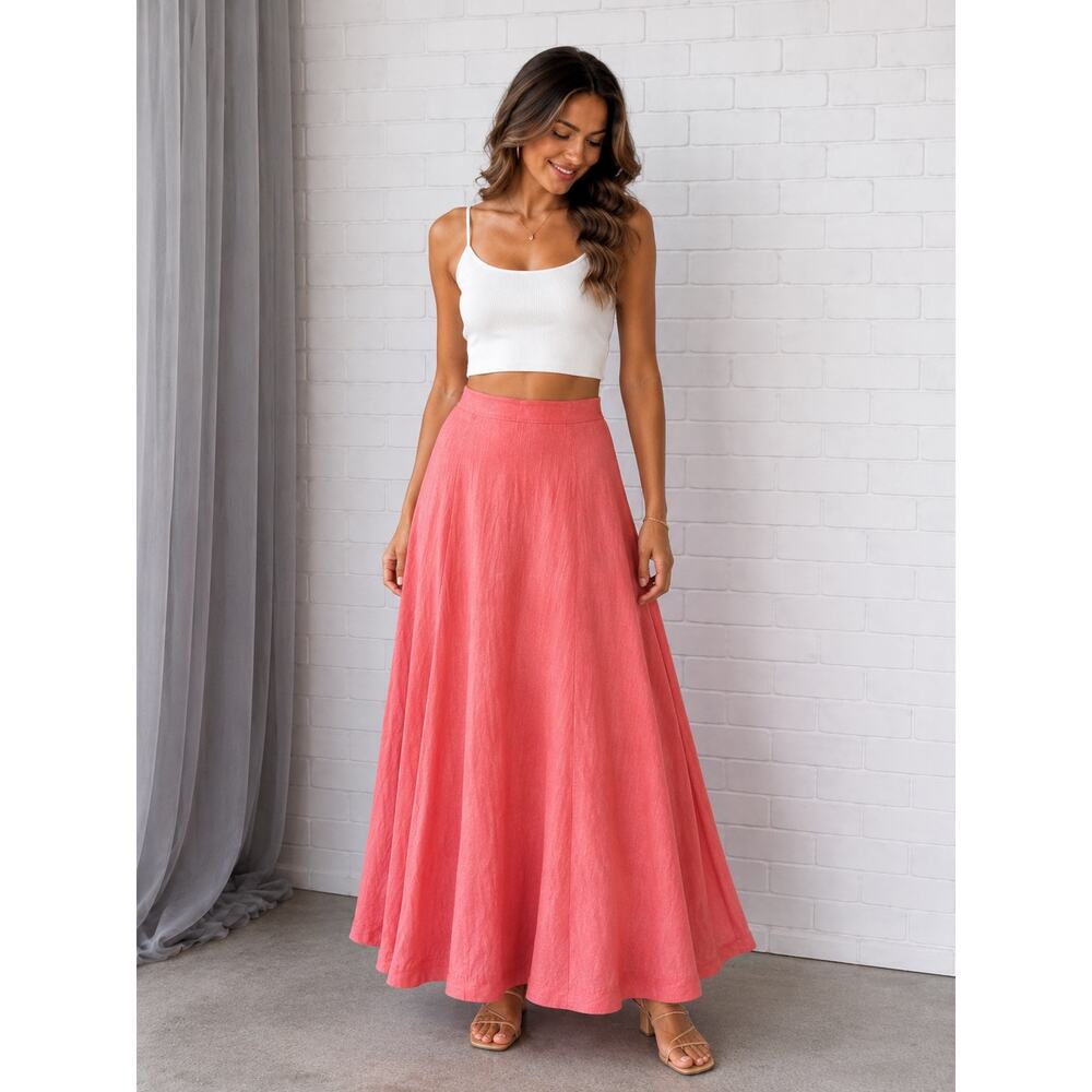 J. Jill XL Tall Coral Pink 100% Linen Maxi Skirt NWT Flowy A-Line Lightweight